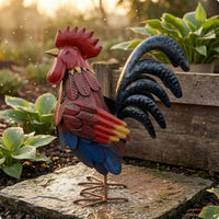 Iron Cockerel Ornament Speckled Outdoor Cockerel Ornament Handmade for Courtyard