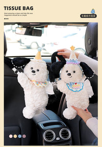Plush Puppy Tissue Box Holder Hanging Creative Cute for Car Seat Back, Women