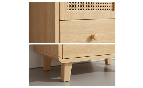 Compact Storage Cabinet with Drawers Organized Cabinet with Rattan Door Stable Sideboard with Rattan Doors Sturdy for Entryway, Small Apartment