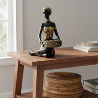 African Woman Figurine Exotic Design Tribal Figure Storage Tray Multi-Functional