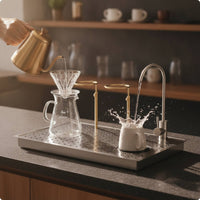 Coffee Rinsing Work Surface Built-in Cup Washer with Faucet Heavy Duty Tea Making Tray with Drain for Baristas