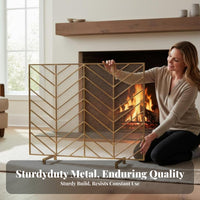 Freestanding Fire Screen Gold Finish Freestanding Mesh Screen ember Protection