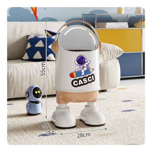 Cartoon Astronaut Trash Can Large Capacity Swing-Top Waste Bin Decorative Look
