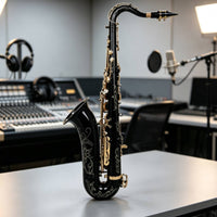Brass Tenor Sax with Case Lacquered Tenor Saxophone Engraved Woodwind Curved for Beginners, Students, Players, Band Practice, Rehearsals, Stage