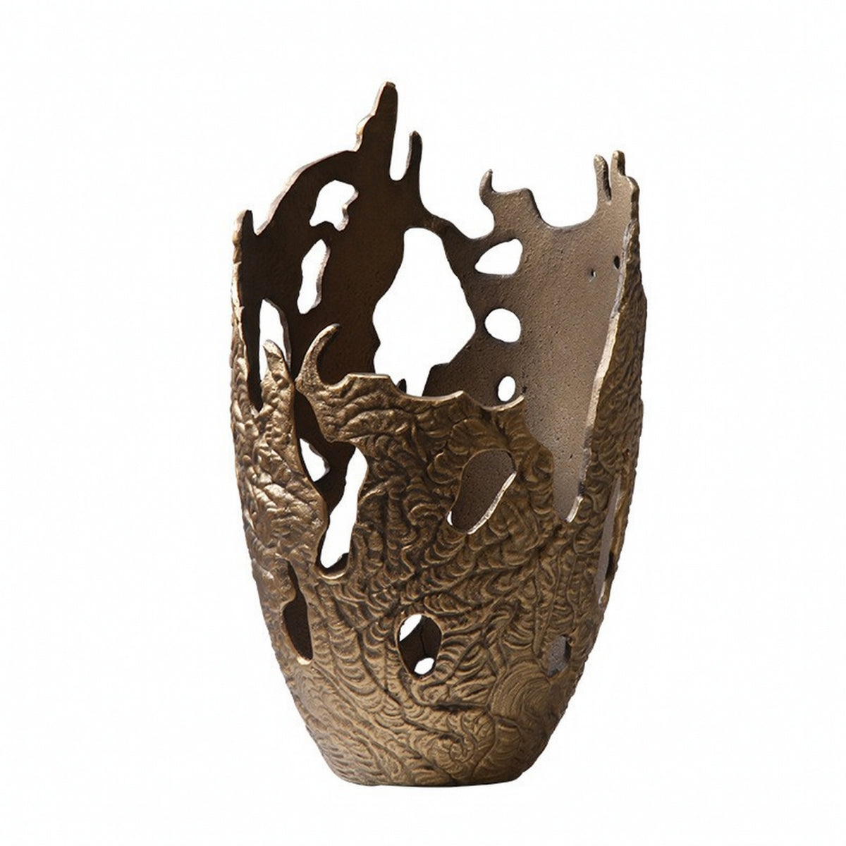 Openwork Metal Vase Sculpture Textured Cast Aluminum Sculpture Embossed Sculptural Decorative Piece for Art Collectors, Console Table