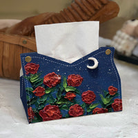 Light Luxury Oil Painting Rose Tissue Box, PU, Waterproof
