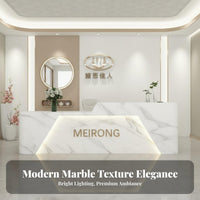 Modern Imitation Marble Reception Desk Light Luxury Design Salon Cashier Desk Easy to Clean LED Lighted Front Counter for Hotel Managers, Spa, Lobby