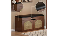 Padded Storage Bench with Rattan Doors Cushioned Entryway Bench with Cushion Sturdy Long-Lasting for Foyer