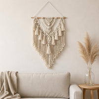 Woven Wall Tapestry Handmade Boho Tapestry Wooden Rod