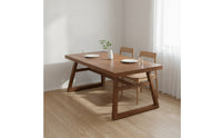 Rectangular Wooden Dining Table Wood-Grain Trestle Dining Table Modern Furniture Sturdy for Renters, Kitchen, Small Apartment