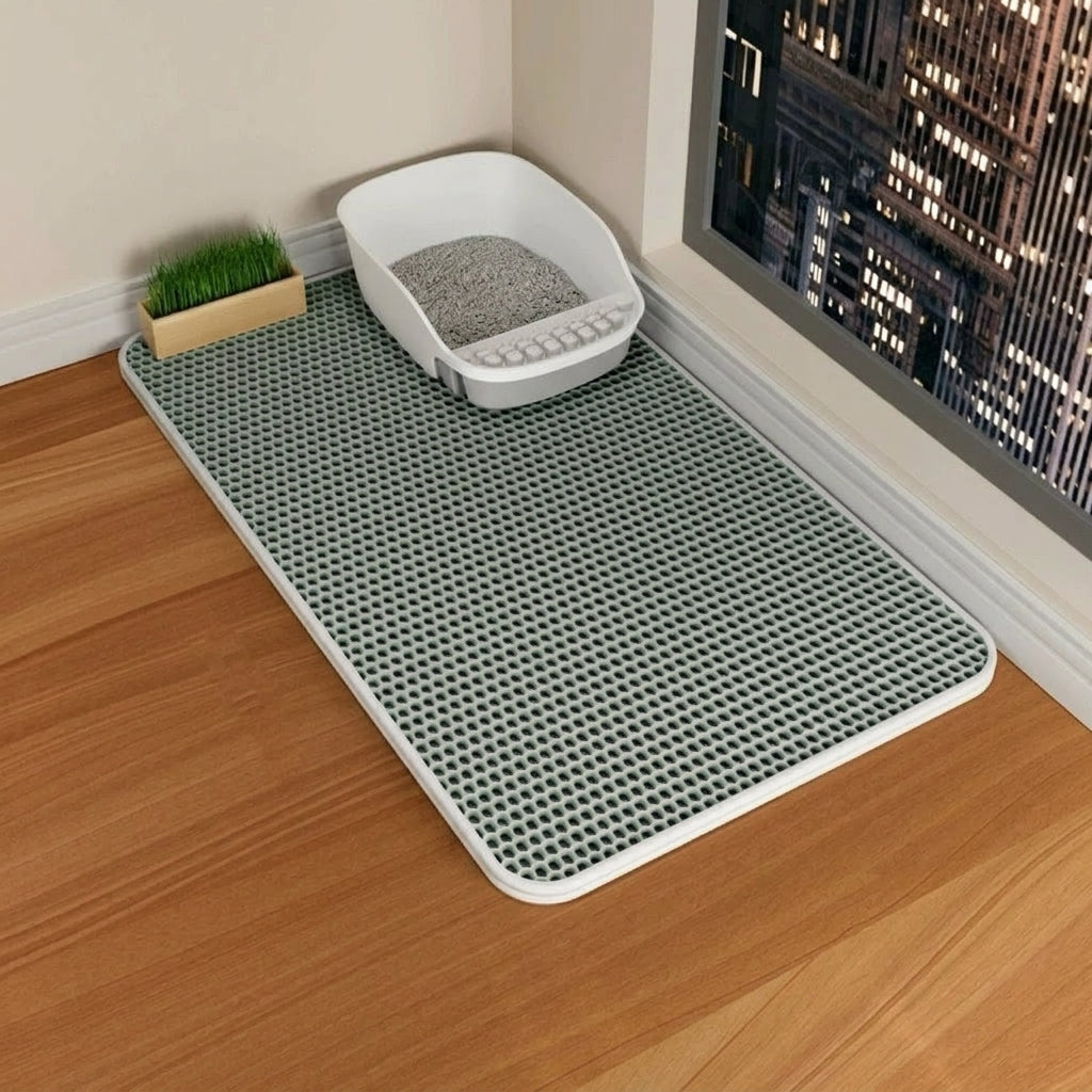 Foldable Cat Litter Mat, Washable Cat Litter Catcher, Dark Gray Double Layer Honeycomb EVA Material, Large Size Indoor Cat Litter Control Tool