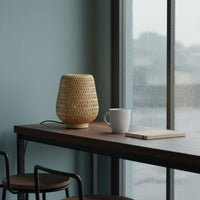 Woven Bamboo Lamp Lattice Weave Woven Lantern Lamp Natural Wood-Toned
