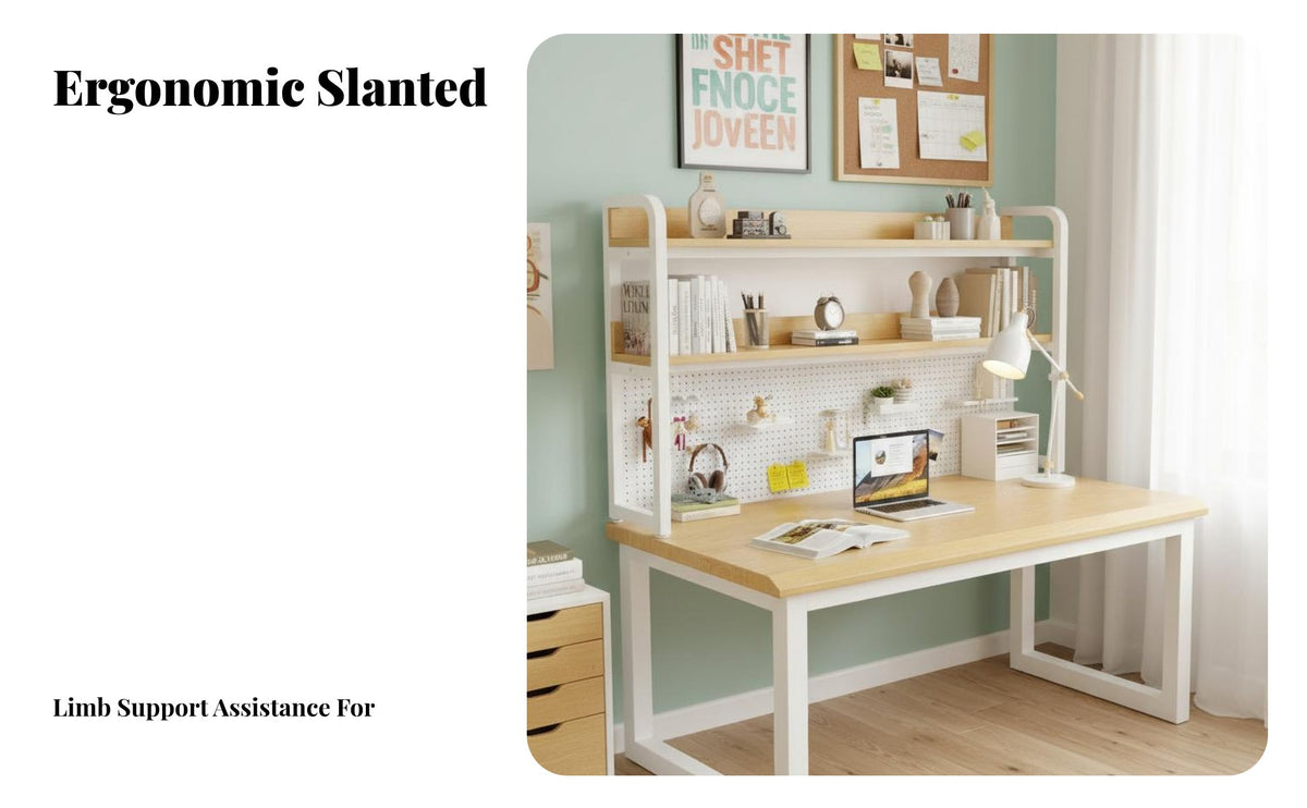 Ample Storage Desk with Hutch Spacious Desktop Desk with Hutch and Pegboard Stable Leg Design Study Table Sturdy Construction for Students, Teenagers, Professionals, Bedroom, Dorm Room, Small Areas