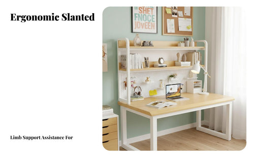 Ample Storage Desk with Hutch Spacious Desktop Desk with Hutch and Pegboard Stable Leg Design Study Table Sturdy Construction for Students, Teenagers, Professionals, Bedroom, Dorm Room, Small Areas