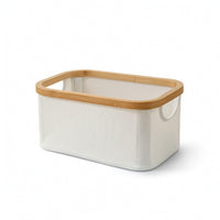 Laundry Basket with Bamboo Rim Open-Top Laundry Hamper Soft-Sided for Bathrooms