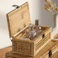 Handwoven Rattan Storage Basket with Lid for Toys, Books, Desktop Organizer