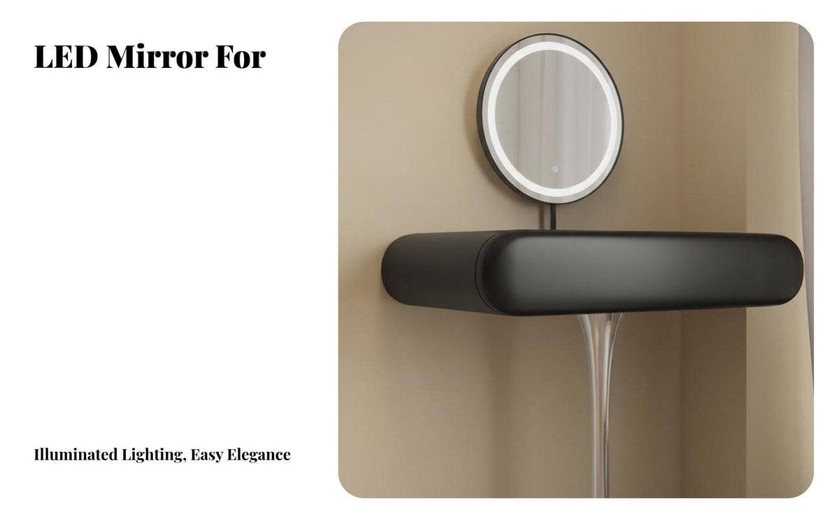 Minimalist and aesthetic Narrow Vanity with Round Mirror Modern visual appeal Makeup Table Space-Saving Design Bedroom Furniture Single Drawer Storage for Apartment Dwellers, Women, Teens, Small areas, Dorm Room, walk-through Closet