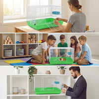Multi-Level Hamster Cage with External Tunnels, 2 Tier Hamster Cage with Running Exercise Wheel, Metal Wire Dwarf Hamster Cage for Small Pets