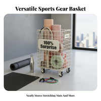 Stretching Mat Storage Rack Space Saving Stretching Mat Storage Basket Large Capacity Rolling Workout Equipment Holder for Families, Garage
