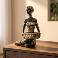 Figurine with Basket Sculptural Statue with Bowl Handmade Key Bowl for Vanity