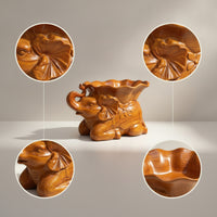 Solid Wood Elephant Statue with Tray | Carved, Elephant Figurine with Tray, for Tabletop