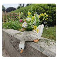 Duck Flower Pot Resin Creature Figurine Planter Handmade Look for Yard, Patio