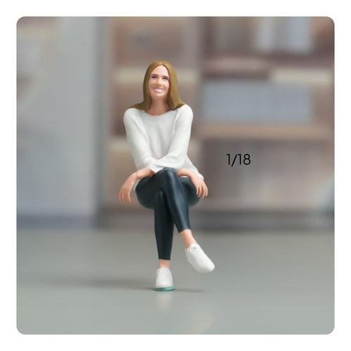 Sitting Woman Figurine Highly Detailed Miniature Scene People Figure