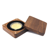Wooden Coin Box with Four Magnets, Hinged Lid, for Commemorative Coins, Medals, Silver Dollars, Badges, Ancient Coins, Gold Coins