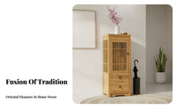 Zen-Inspired Tall Slatted Door Cabinet Modern Asian Design Storage Furniture Multi-Functional Sturdy Construction for Homeowners, Interior Decorators, Adults, Entryway, Hallway, Living Room, Corner Space