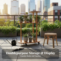 3-Tier Rolling Plant Stand Ladderdesign Display Shelf Floor-Standing for Balcony
