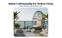 Resort Look Oval-Shaped Chair Woven Frame Convertible 2-Seater Sofa Comfortable Cushions Outdoor Furniture Weather-Resistant for Hotel Owners, Couples, Homeowners, Balcony, Garden, Poolside, Backyard