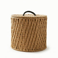 Paper Rope Basket with Lid Round Woven Basket with Lid Textured for Bathroom