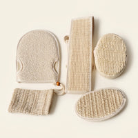 Exfoliating Shower Towel for Adults, Linen Bath Scrubber Set with Textured Surface, Body Mitt for and Cleansing
