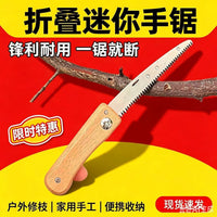 Mini Folding Hand Saw with Wooden Handle, Portable, Fine Teeth, for Outdoor and Wood Cutting