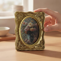 Resin Photo Frame Gold Oval Picture Frame Decorative for Desk