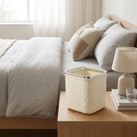 Small Trash Can with Lid, Square Polypropylene Plastic 4L, for Office Desk and Home, Cream Color