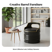 Oil Drum Table and Chair sturdyDuty Construction Oil Drum Furniture Set Space-Saving Rounded borders for Man Cave, Garage, Patio