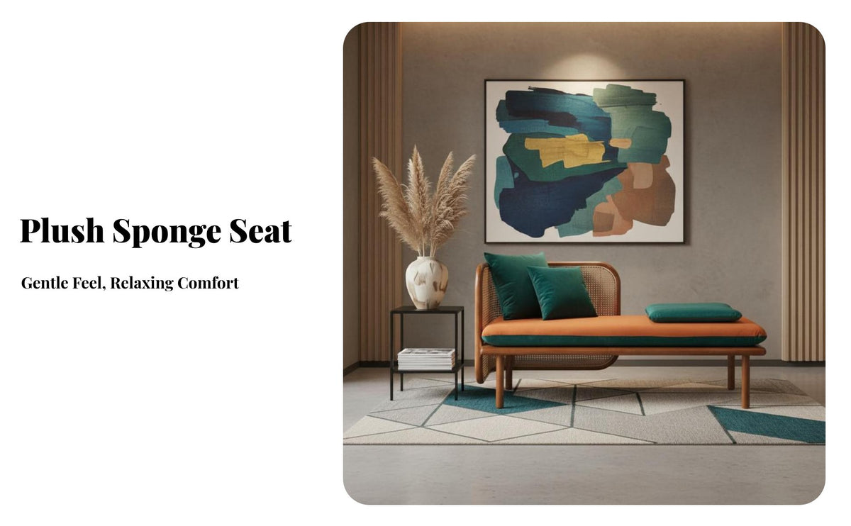 Nordic aesthetic Wooden Frame Rattan Sofa Vintage Design Woven 2-Seater Sofa Includes pads Loveseat Minimalist Aesthetic for Hospitality Business Owners, Interior Designers, Living Room, Guesthouse, Reception Area, Hotel Lobby
