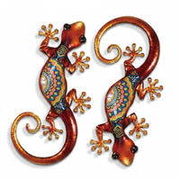 2 Pieces Wall Ornament Decorative Painted Metal Vivid Colors Metal Reptile Wall Art for Outdoor Surface