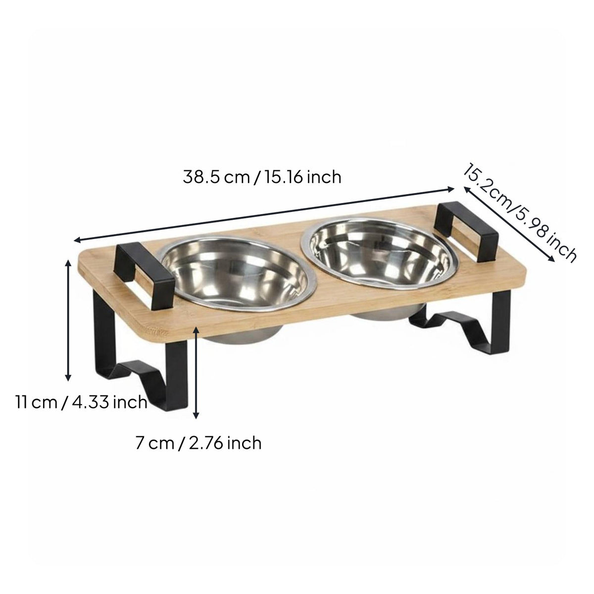 Bamboo Cat Feeder Tilted Angle Cat Food and Water Bowl Set Easy to Clean