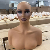 欧美仿真模特头假发拍照展示双肩黑人头模PVC扎针模型头MANNEQUIN