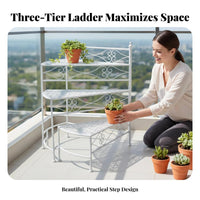 3-Tier Step Plant Stand Weather-Resistant 3-Tier Step Shelf Rust-Proof for Patio