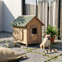 Wooden Dog House Elevated Floor Gabled Rooftop Dog House Slatted Construction for Indoor