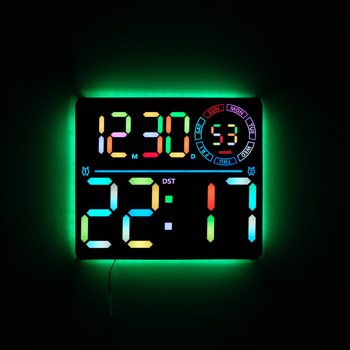 Creative RGB Color Changing LED Digital Wall Clock with Large Display