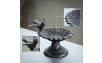 Bird Feeder with Bird Figure Cast Iron Ornament Weathered for Balcony, Tabletop
