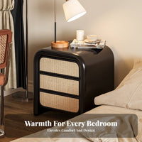 Wicker Front Bedside Cabinet Rattan Design Nightstand space-saving Size for Entryway