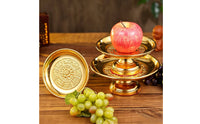 Gold-Toned Lotus Offering Plate Golden Altar Plate with Pedestal Ornate Embossed for Buddhists, Worshipers, Buddhist Shrine, Temple