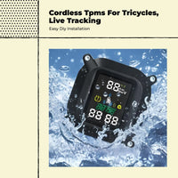 Motorcycle Tire Pressure tracking System, cordless Highaccuracy TPMS, External detector, Instant Pressure & Temperature Alerts, Waterproof, Universal Fit for 3-Wheel Motorcycles