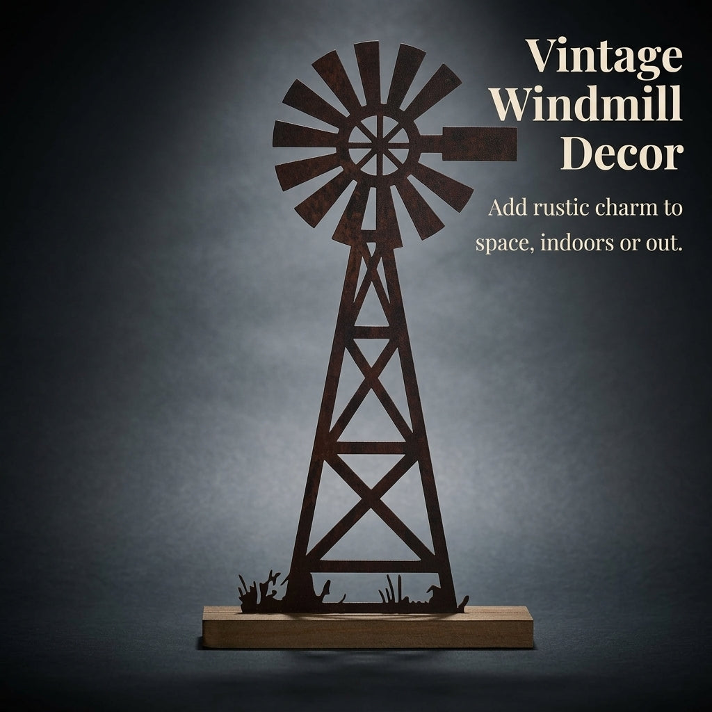 Vintage Metal Windmill Garden Ornament, Rotating Wind Spinner for Outdoor Lawn Decoration, Rustic Geometric Sculpture for Gardeners