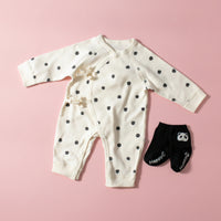 Side Tie Infant Jumpsuit Convenient Closures Long Sleeve Newborn Outfit